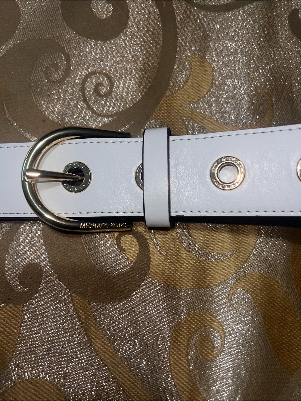 Michael Kors White Leather Grommet Belt with Gold hardware plus size 3X